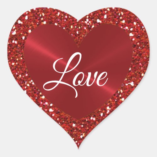Red Faux Glitter and Heart Shaped Sticker