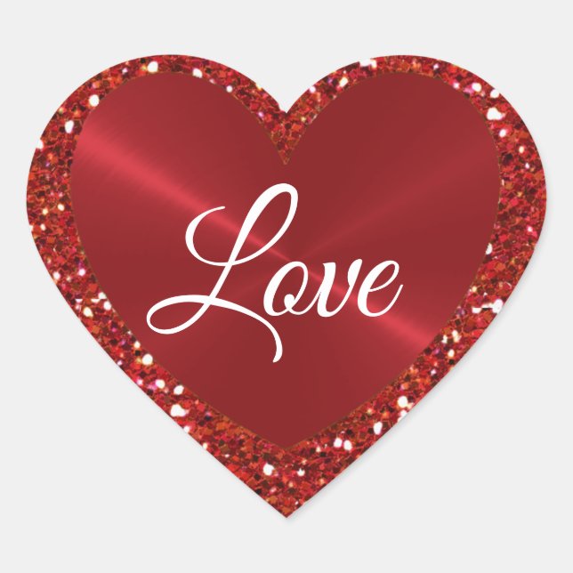 Red Faux Glitter and Heart Shaped Sticker (Front)