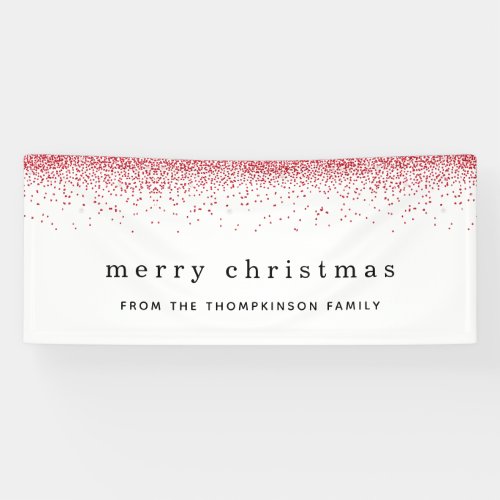 Red Faux Glitter Border Name Merry Christmas Banner