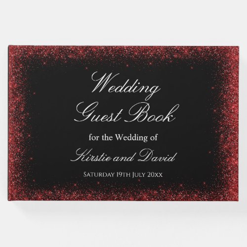 Red Faux Glitter Borders Wedding Guest Book