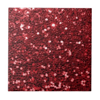 Red Faux Glitter Ceramic Tile by glamgoodies at Zazzle