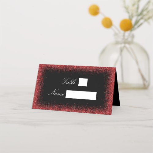 Red Faux Glitter Effect Border Wedding Venue Place Card