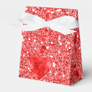 Red Faux Glitter & Heart Droplets Favor Boxes