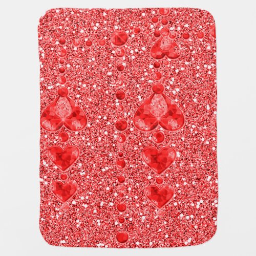 Red Faux Glitter  Heart Droplets Receiving Blanket