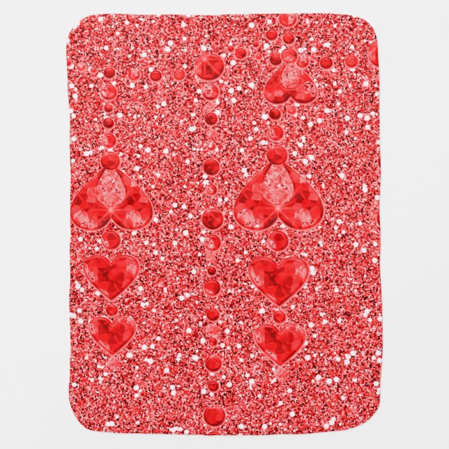 Red Faux Glitter & Heart Droplets Receiving Blanket (Front)