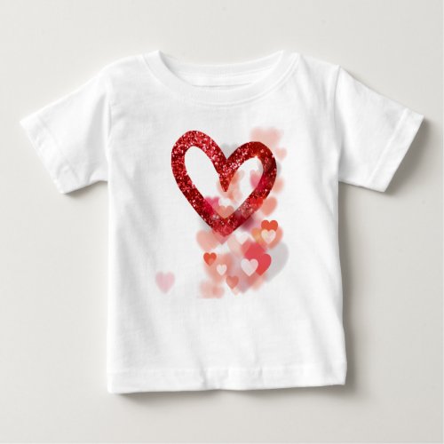 Red Faux Glitter Heart  Heart Clusters Baby T_Shirt