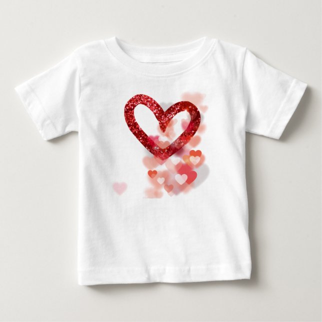 Red Faux Glitter Heart & Heart Clusters Baby T-Shirt (Front)
