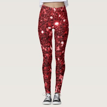 Red Faux Glitter Leggings by glamgoodies at Zazzle