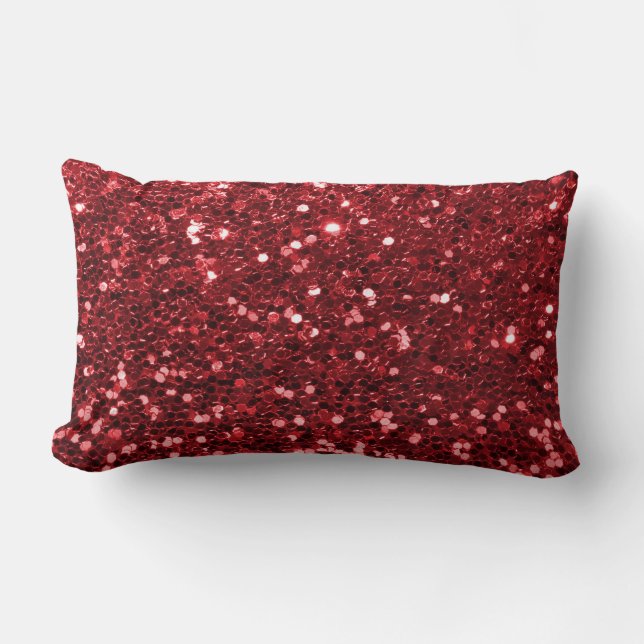 Red Faux Glitter Lumbar Pillow (Front)