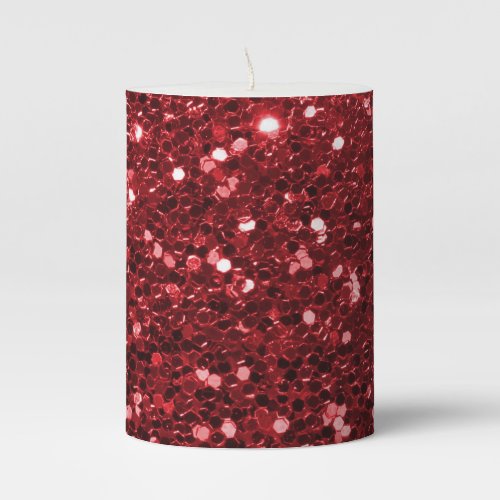 Red Faux Glitter Pillar Candle