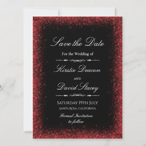 Red Faux Glitter Save the Date Invitation