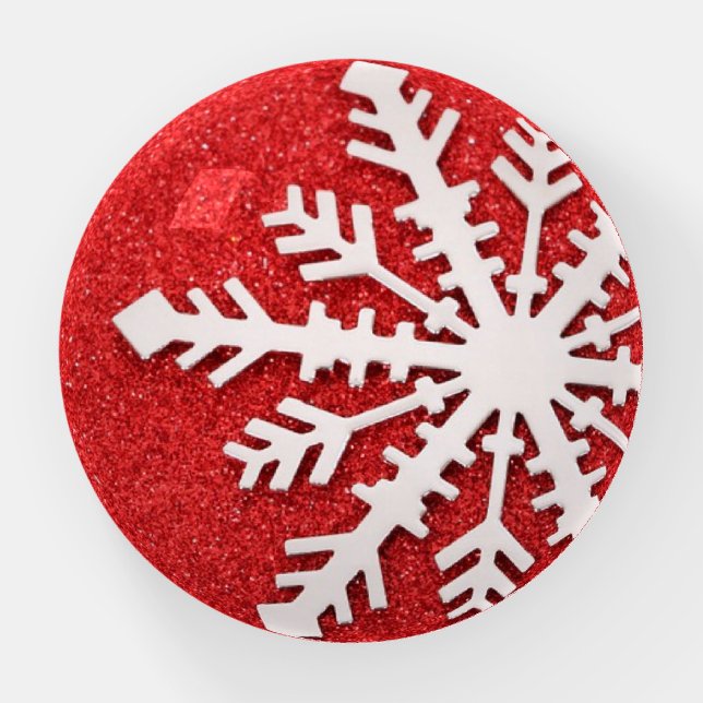 Red Faux Glitter Snowflake Modern Christmas Paperweight (Front)