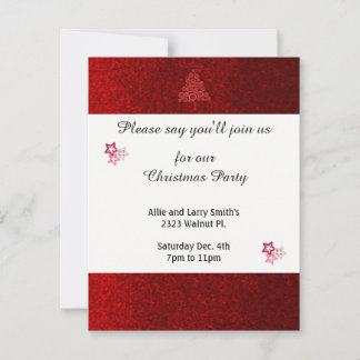 Red Faux Glitter Stars Christmas Party Invitation
