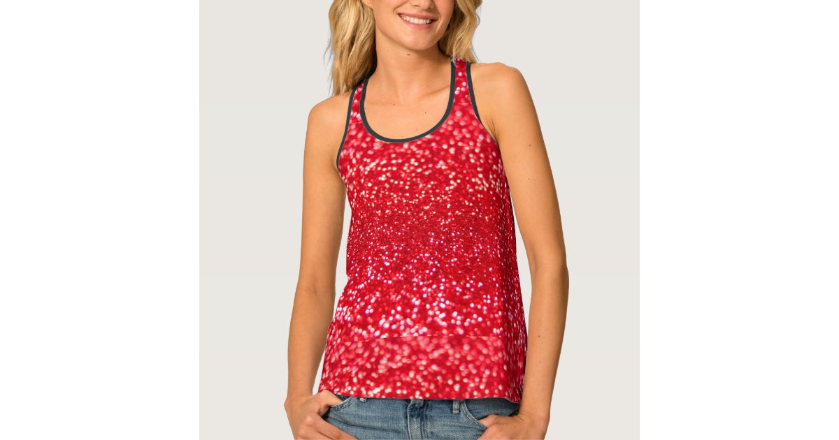 Red Faux Glitter Trendy Casual Fashion Racerback Tank Top Zazzle Com