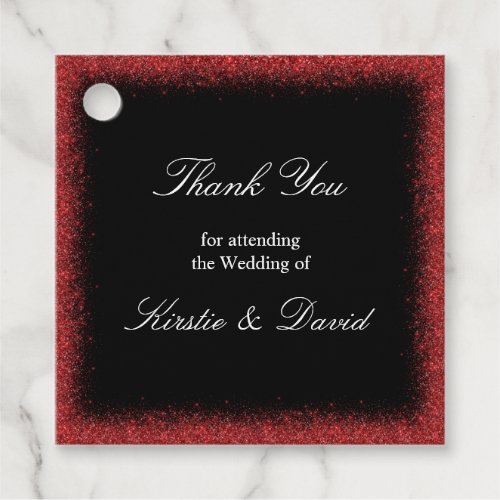 Red Faux Glitter Wedding Favor Tags