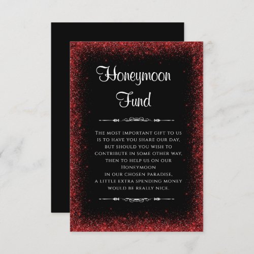 Red Faux Glitter Wedding Honeymoon Fund Enclosure Card