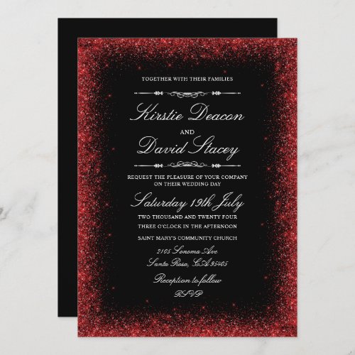 Red Faux Glitter Wedding Invitation 