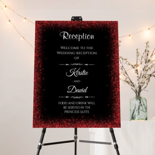 Red Faux Glitter Wedding Reception Welcome Foam Board