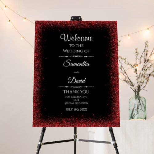 Red Faux Glitter Wedding Welcome Foam Board