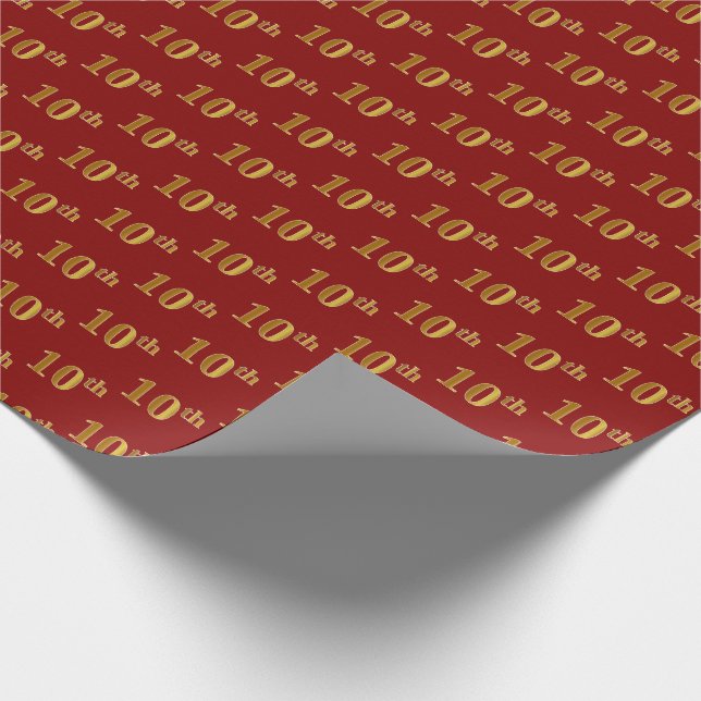 Red, Faux Gold 10th (Tenth) Event Wrapping Paper (Corner)