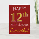 [ Thumbnail: Red, Faux Gold 12th Wedding Anniversary + Name Card ]