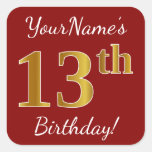 [ Thumbnail: Red, Faux Gold 13th Birthday + Custom Name Sticker ]