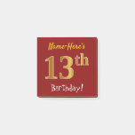 [ Thumbnail: Red, Faux Gold 13th Birthday, With Custom Name Notes ]