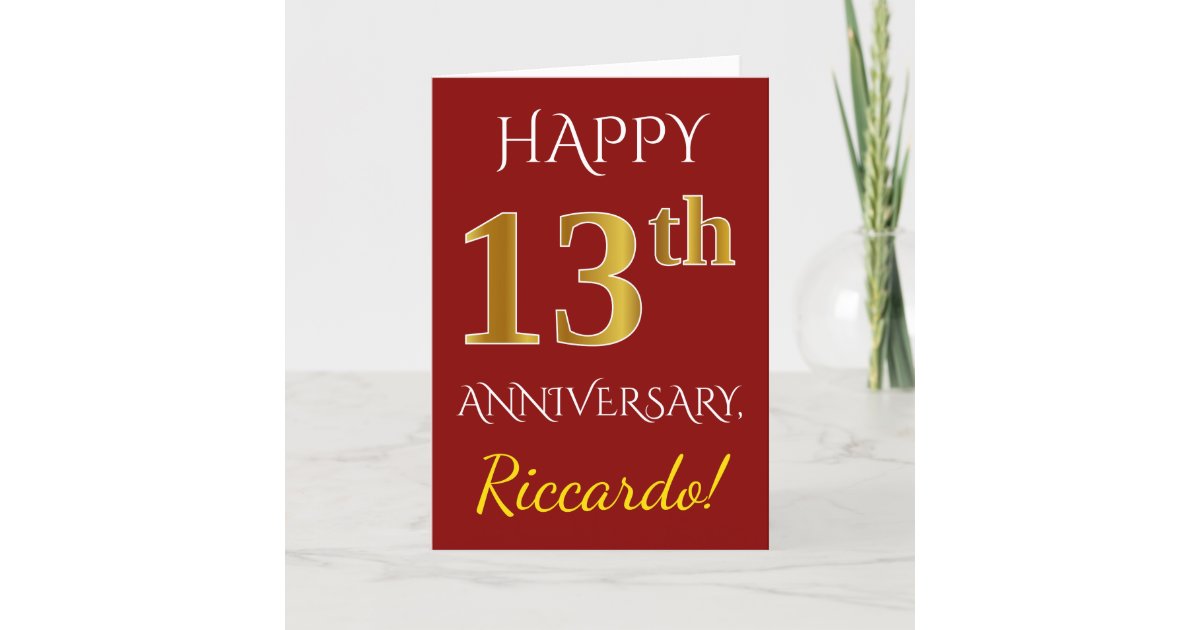 Red Faux Gold 13th Wedding Anniversary Name Card Zazzle Com