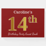 [ Thumbnail: Red, Faux Gold 14th Birthday Party + Custom Name Guest Book ]