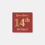 [ Thumbnail: Red, Faux Gold 14th Birthday, With Custom Name Notes ]