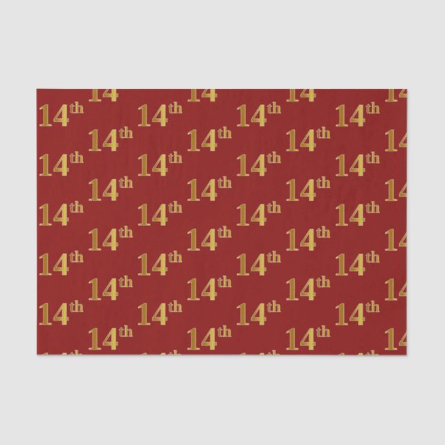 Red, Faux Gold 14th (Fourteenth) Event Tissue Paper (Front)