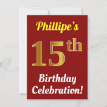 [ Thumbnail: Red, Faux Gold 15th Birthday Celebration + Name Invitation ]