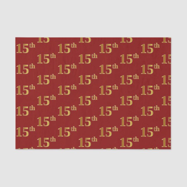 Red, Faux Gold 15th (Fifteenth) Event Tissue Paper (Front)