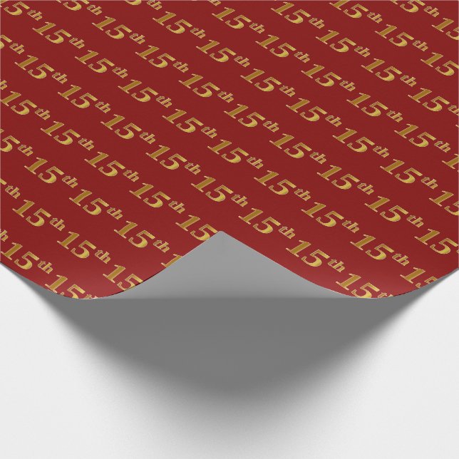 Red, Faux Gold 15th (Fifteenth) Event Wrapping Paper (Corner)