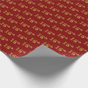 Red, Faux Gold 16th (Sixteenth) Event Wrapping Paper