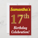 [ Thumbnail: Red, Faux Gold 17th Birthday Celebration + Name Invitation ]