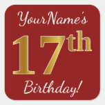 [ Thumbnail: Red, Faux Gold 17th Birthday + Custom Name Sticker ]