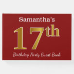 [ Thumbnail: Red, Faux Gold 17th Birthday Party + Custom Name Guest Book ]