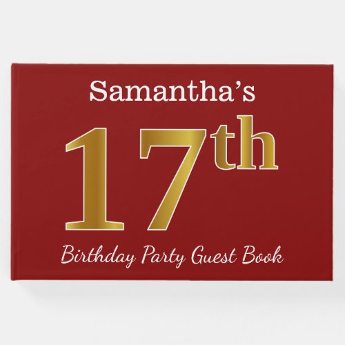 Red Faux Gold 17th Birthday Party  Custom Name Guest Book