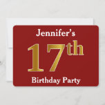 [ Thumbnail: Red, Faux Gold 17th Birthday Party + Custom Name Invitation ]