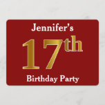 [ Thumbnail: Red, Faux Gold 17th Birthday Party + Custom Name Invitation ]