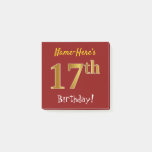 [ Thumbnail: Red, Faux Gold 17th Birthday, With Custom Name Notes ]