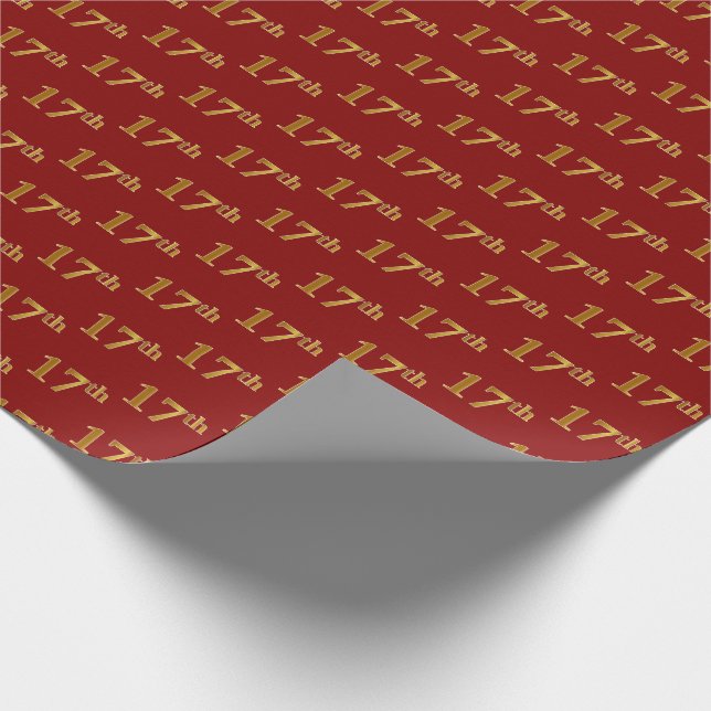 Red, Faux Gold 17th (Seventeenth) Event Wrapping Paper (Corner)