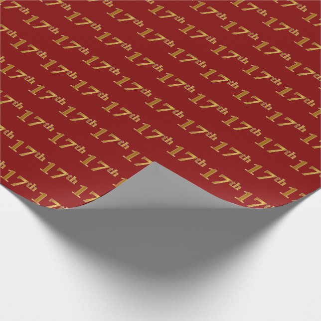 Red, Faux Gold 17th (Seventeenth) Event Wrapping Paper (Corner)