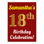 [ Thumbnail: Red, Faux Gold 18th Birthday Celebration + Name Invitation ]
