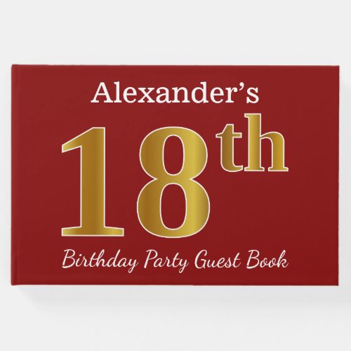 Red Faux Gold 18th Birthday Party  Custom Name Guest Book