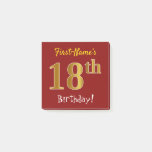 [ Thumbnail: Red, Faux Gold 18th Birthday, With Custom Name Notes ]
