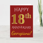 [ Thumbnail: Red, Faux Gold 18th Wedding Anniversary + Name Card ]