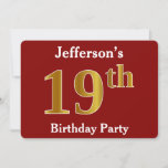 [ Thumbnail: Red, Faux Gold 19th Birthday Party + Custom Name Invitation ]