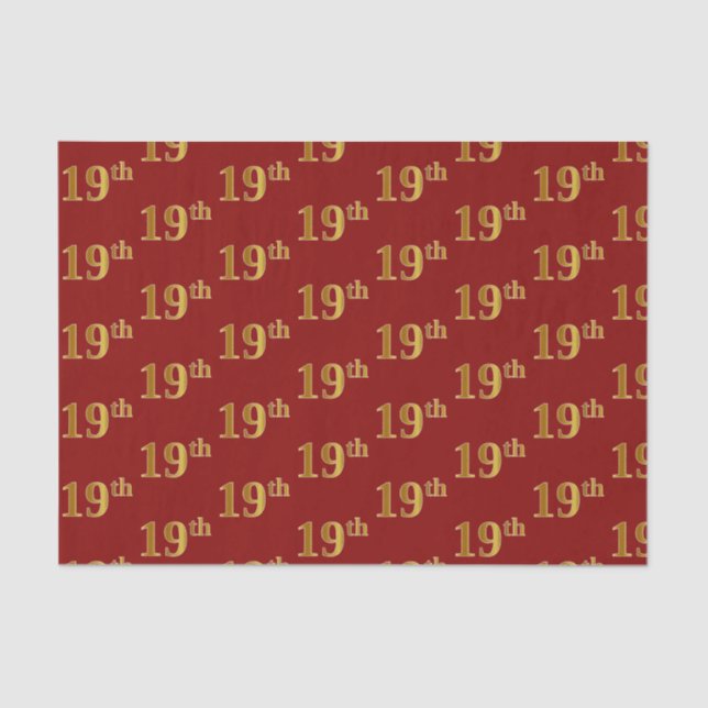 Red, Faux Gold 19th (Nineteenth) Event Tissue Paper (Front)